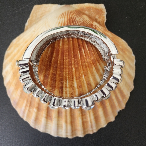 Statement Silver with Green Crystal Hinge Clamper Bracelet - Picture 5 of 9